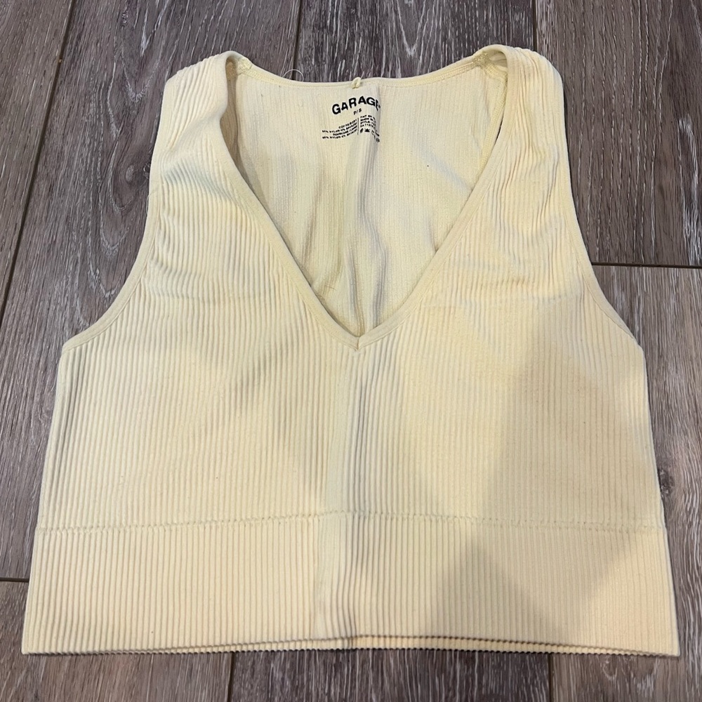 Garage Yellow Ribbed Plunge Cropped Tank